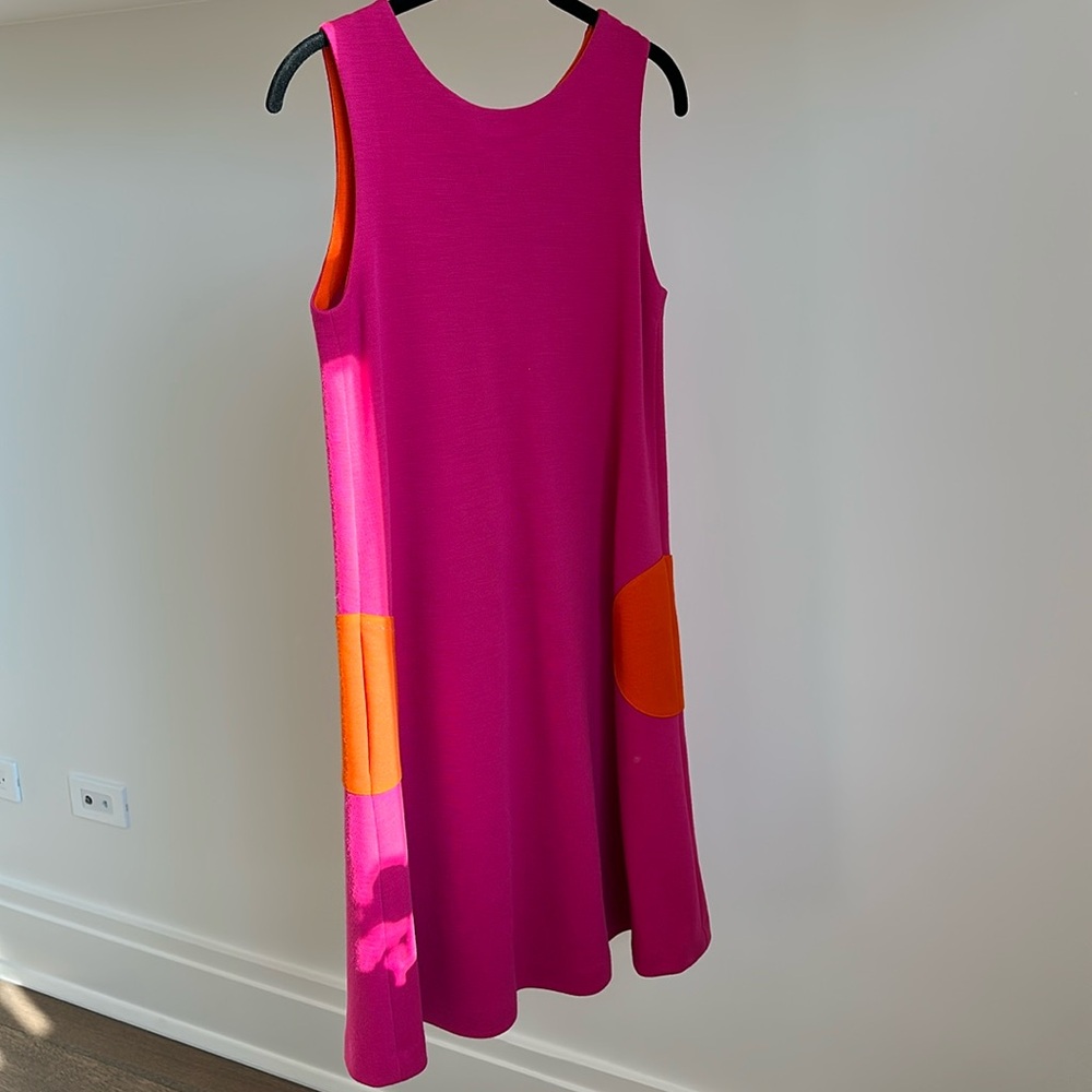 Bright fuchsia and orange A-lined Lisa Perry iconic dress